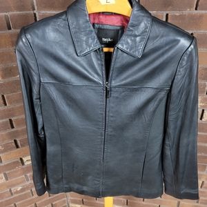 Vintage 90s leather zip front jacket, pockets, Mossimo, collared, lined small